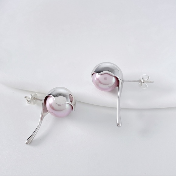 Dripping Molten Silver Purple Pearls S925 Sterling Silver - Picture 6 of 8